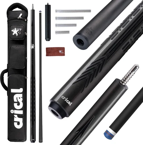 Vista 12 de CRICAL Carbon Fiber Pool Cue Stick Set, 58 Inch Low Deflection Pro Taper Shaft, 12.5mm Tip, 3/8x8 Joint, 3D Wrapless Grip, Hard Case, Extension