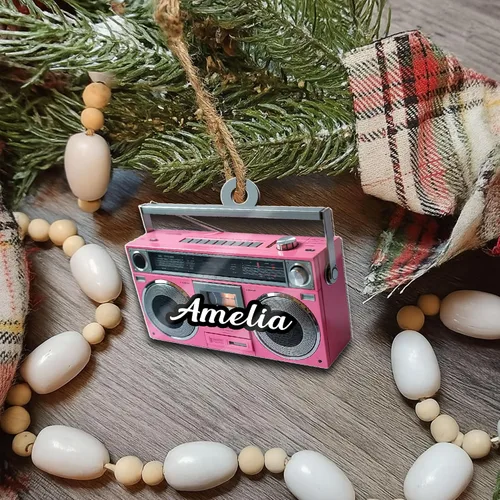 Vista 5 de Adorno de radio personalizado 2025, adorno de radio retro personalizado, cinta de cassette, adornos retro, adornos de radio de Navidad, adornos