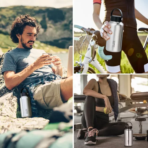 Vista 6 de HUIOP Botella de agua deportiva a prueba de fugas de acero inoxidable de 35.5 fl oz para fitness, correr, yoga, senderismo