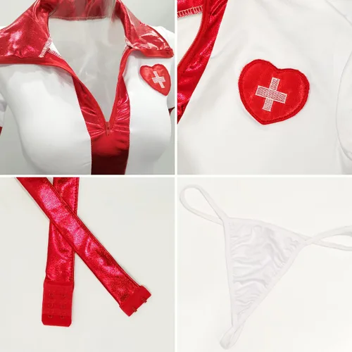 Vista 4 de Sexy Nurse Costume Lingerie Babydoll Women Naughty Nurse Outfits Fancy Christmas Cosplay Uniform Roleplay Zipper Top