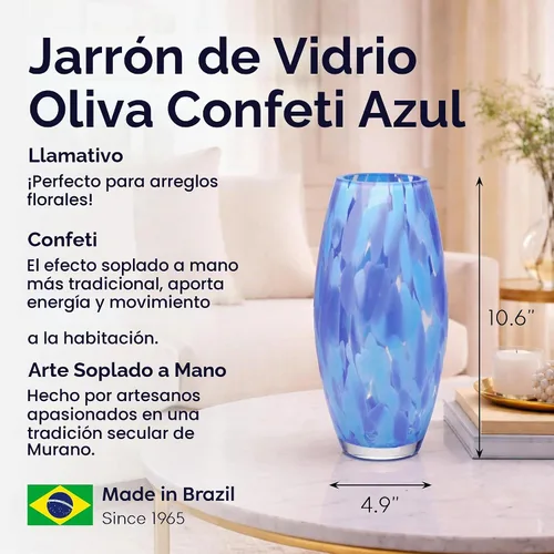 Vista 2 de Ca D Oro - Jarrón de cristal de confeti azul soplado a mano estilo Murano para flores y decoración - Modelo Oliva G