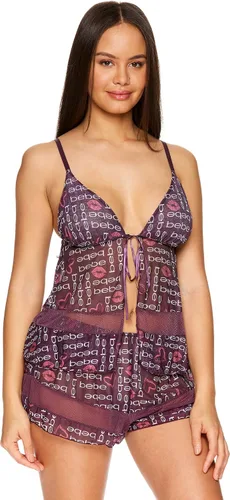 Vista 2 de bebe Ropa de dormir de malla y lencería corta para mujer, conjunto de lencería para mujer, conjunto de 2 piezas