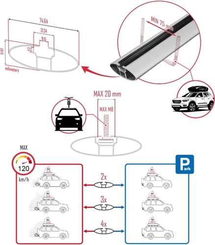 Vista 5 de Compatible con Dacia Sandero STEPWAY 2012-2020 Barra transversal para techo de coche, modelo gris