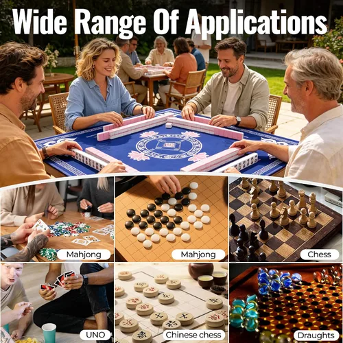 Vista 7 de Mahjong Mat para mesa con reglas 4 dados y bolsa 31.5 x 31.5 pulgadas, azul