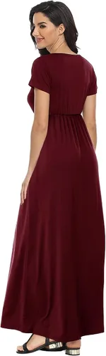 Vista 2 de Lacavocor - Vestido largo de manga corta para mujer con estampado floral y a rayas, vestido informal de corte imperio