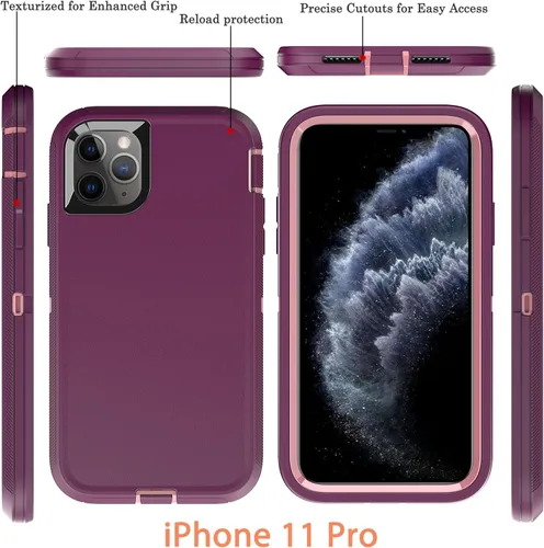 Vista 6 de YmhxcY Funda para iPhone 11 Pro, a prueba de golpes, a prueba de caídas, a prueba de polvo, a prueba de caídas, 3 capas, duradera, funda de teléfono