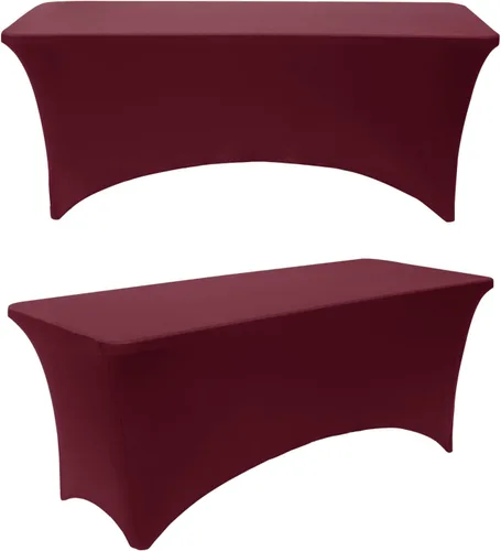Vista 10 de Paquete de 2 manteles rectangulares elásticos de 6 pies para cocina, comedor, elástico, resistente a las arrugas, de elastano, lavable, para Rosa
