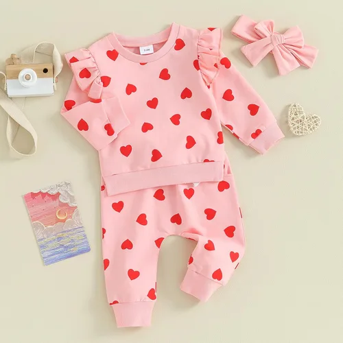 Vista 2 de Gueuusu Conjunto de 2 piezas para el día de San Valentín para bebé y niña pequeña