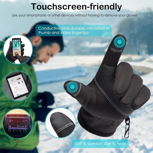 Vista 4 de Guantes de invierno cálidos, aptos para pantalla táctil, para clima frío, guantes de conducción, resistentes al viento, antideslizantes, guantes