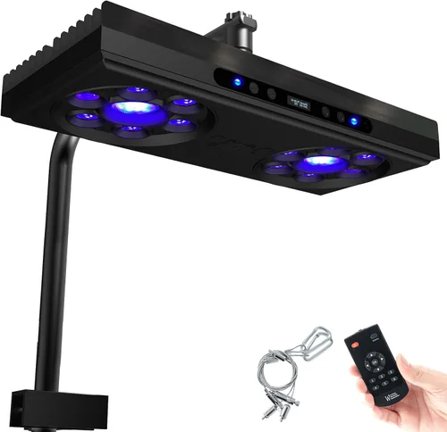 Vista 8 de Luz de acuario N30, 30 W de doble canal de atenuación de 10 niveles, temporizador de 5 etapas de espectro completo, luz de arrecife de espectro