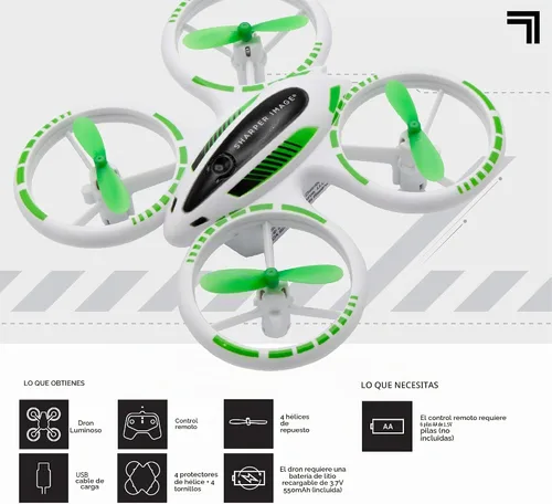 Vista 7 de SHARPER IMAGE Drone de acrobacias RC Glow Up de 2.4 GHz con luces LED, mini cuadricóptero controlado a distancia con aterrizaje asistido, avión