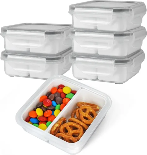 Vista 10 de carrotez Recipientes pequeños de 2 compartimentos, mini recipientes para aperitivos para mini refrigerador, pequeños recipientes divididos