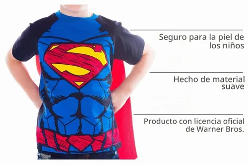 Vista 4 de WARNER BROS DC Comics DC Comics Liga de la Justicia Batman Superman Robin Cosplay camiseta y capa de niño a niño grande