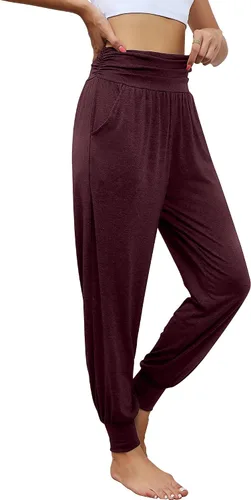 Vista 4 de Paquete de 2 pantalones deportivos de yoga para mujer, cómodos pantalones deportivos con bolsillos, casuales, holgados, cómodos, de cintura alta
