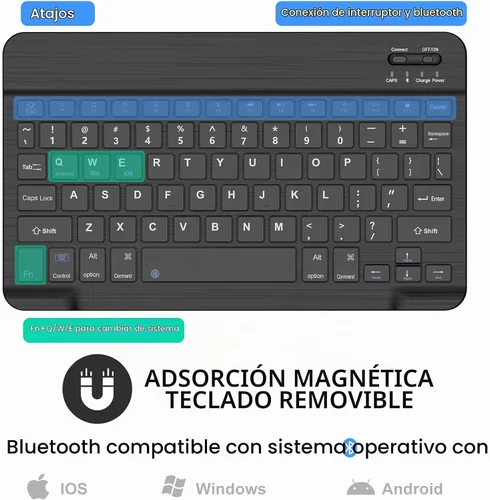Vista 7 de Funda de teclado para Samsung Galaxy Tab A9+ Tablet de 11 pulgadas, teclado Bluetooth desmontable, funda inteligente Galaxy A9 Plus con teclado