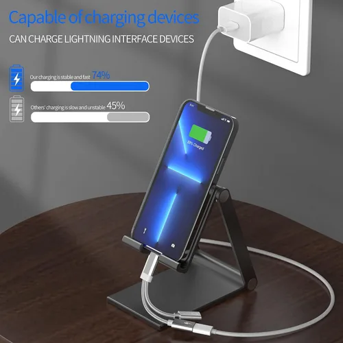Vista 2 de Adaptador para iPhone para conector de auriculares para Apple 14 13 12 Pro Splitter Audio (2 en 1) Dual Lightning AUX a cable de carga Dongle