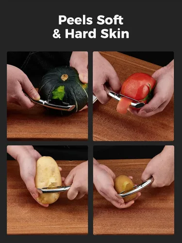 Vista 5 de Pelador profesional de verduras, pelador de patatas de acero inoxidable 304 para cocina, hoja ultra afilada, mango ergonómico antideslizante, apto