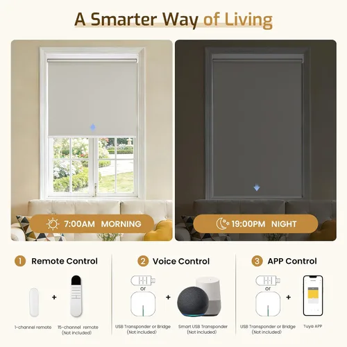 Vista 2 de Grandekor Persianas motorizadas con control remoto, persianas enrollables opacas eléctricas, persianas inteligentes sin cables para dormitorio, sala