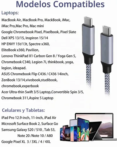 Vista 5 de Cable USB C a USB C iPhone 15 【100W/5A 6.6 pies】Carga rápida tipo C, nailon largo, cable de carga para Samsung Galaxy S24 S23, Note 20/10, Google