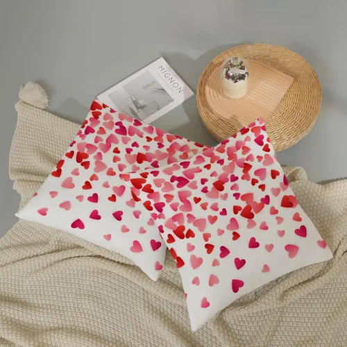 Vista 5 de Fundas de almohada para el Día de San Valentín de 16x16 pulgadas, juego de 2, rosas, corazones de amor, fundas para almohadas de San Valentín
