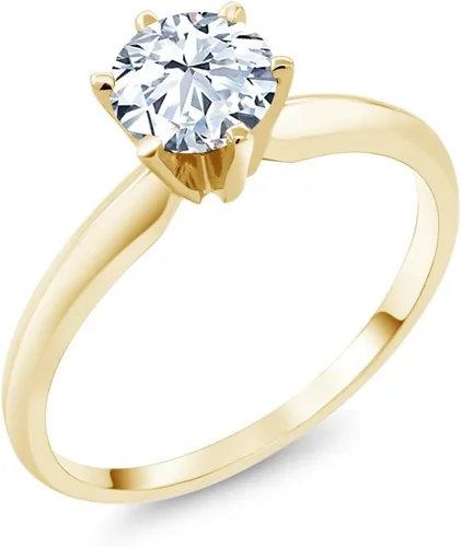 Vista 32 de Anillo de compromiso solitario con piedra preciosa redonda de oro amarillo de 14 quilates de 0.236 in para mujer Ajuste clásico de 6 puntas