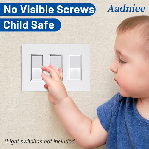 Vista 2 de Placas de pared decorativas sin tornillos, cubiertas de tomacorriente seguras para niños de 3 bandas, tamaño estándar 4.68" x 6.54", placa frontal