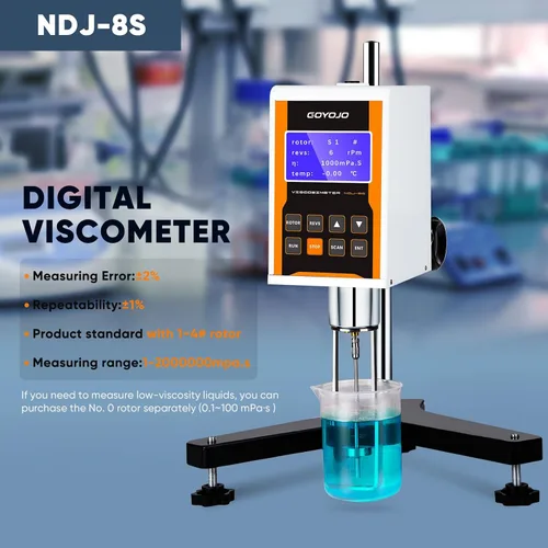 Vista 2 de Viscosímetro rotativo digital con 4 rotores y sonda de temperatura, medidor de viscosidad de laboratorio con salida de datos para tintas, pinturas