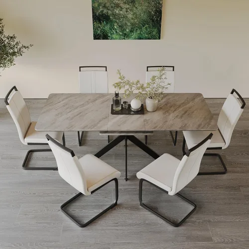 Vista 40 de Mesa de comedor de mármol para 4-8, mesa de comedor extensible de 62.4 a 78.15 pulgadas, mesa de cocina moderna, mesa rectangular que ahorra espacio