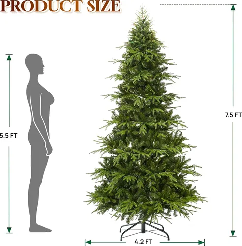 Vista 12 de HOLLO STAR Árbol de Navidad tipo lápiz preiluminado de 7.5 pies con 400 luces LED, control de aplicación, árbol de Navidad artificial Aspen, luces