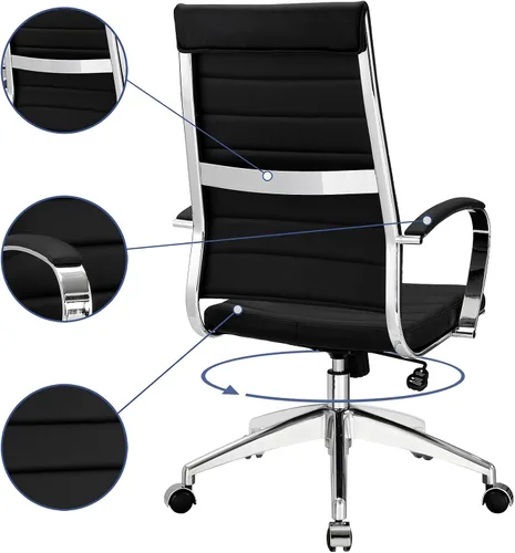 Vista 13 de LexMod Jive silla de oficina ejecutiva acanalada respaldo alto, Vinilo, Negro
