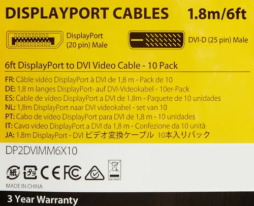 Vista 3 de StarTech - Paquete de 10 cables pasivos DisplayPort a DVI-D de 5.9 ft M/M (DP2DVIMM6X10)