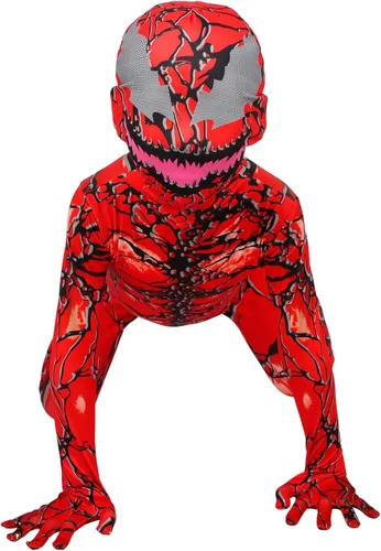 Vista 5 de Disfraz de superhéroe para niños, traje de tela de licra roja con máscara para Halloween