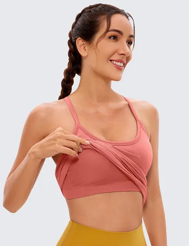Vista 3 de CRZ YOGA - Camisetas deportivas para mujer, sin mangas, sin costuras, con espalda cruzada y brasier incorporado, camisetas para entrenamiento