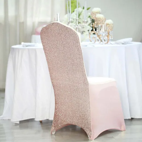 Vista 14 de Tableclothsfactory Funda elástica para silla de banquete de elastano negro con brillo metálico para eventos de comedor para banquete de boda