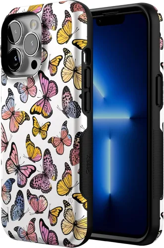 Vista 2 de Casely Funda para iPhone 13 Pro Free Spirit Mariposa arcoíris Compatible con MagSafe Diseño protector audaz