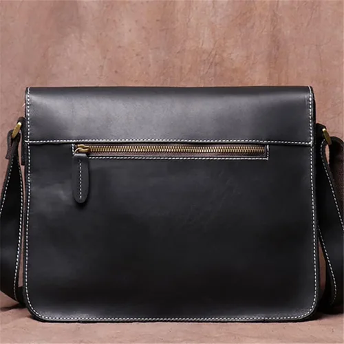 Vista 3 de MXIAOXIA - Bolso cruzado vintage para hombre, de cuero auténtico, casual, con hombro retro, para laptop de 12.9 pulgadas