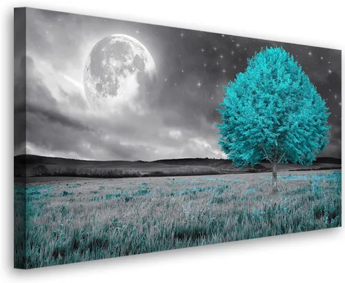Vista 25 de Cuadros de bosque azul para pared, arte de pared para sala de estar, dormitorio, bosque impreso para decoración del hogar, arte abstracto de niebla