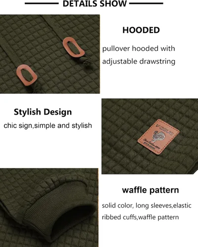 Vista 5 de COOFANDY - Sudadera con capucha para hombre, casual, de manga larga, con cordón ajustable y tejido de punto de gofre