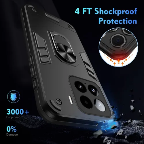 Vista 5 de Funda compatible con Redmi A1, compatible con Redmi A2, soporte magnético para automóvil [PC duro + TPU] 2 en 1, color negro