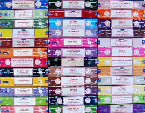Vista 6 de Set de regalo de incienso Satya Nag Champa, Super hit, Dragon's Blood, Sandalwood, Patchouli, Lavender, Positive Vibes 15 g x 7 paquetes