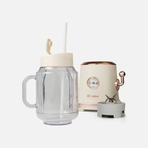 Vista 8 de ECretro - Mezclador retro para licuadores de batidos, exprimidor de encimera con taza y tapa de viaje sin BPA de 20 onzas, 300 W, 2 velocidades