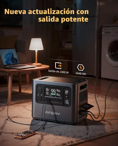 Vista 3 de AFERIY P210 Estación de Energía Portátil 2400W, Generador de Batería LiFePO4 de 2048Wh con Carga Rápida USB-C PD 100W para Emergencias, Cortes