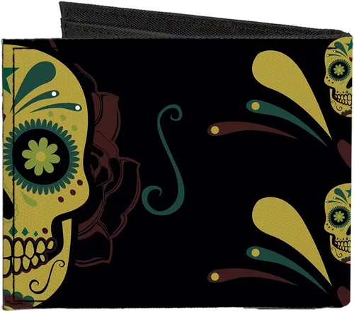 Vista 2 de Buckle-Down Billetera plegable de lona estándar para hombre Sugar Skulls, 4.0" x 3.5
