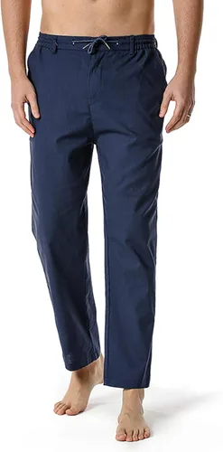 Vista 2 de Pantalones de trabajo para hombre, ligeros, de algodón y lino, para hombre, elásticos, sueltos, casuales, pantalones de cintura para hombre