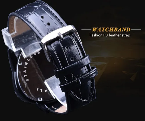 Vista 7 de Winner Fashion - Reloj de pulsera mecánico triangular de carreras, esfera de esqueleto dorado impermeable, movimiento automático, reloj mecánico