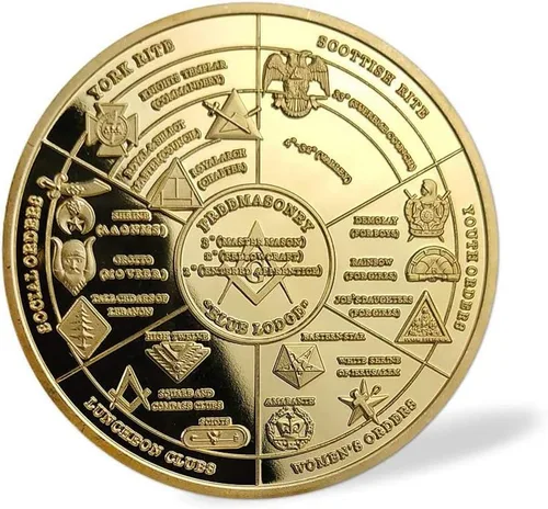 Vista 3 de Masonic Challenge Coin Square Brújula Masón Lodge Mapa Familiar Herramientas de Trabajo