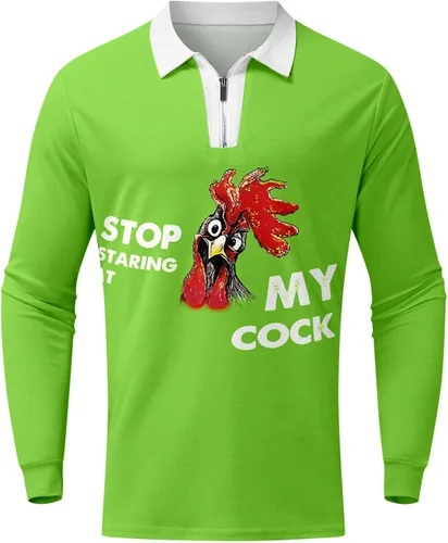 Vista 4 de WalGRHFR Blusa de manga larga con estampado de pollos y cremallera para hombre