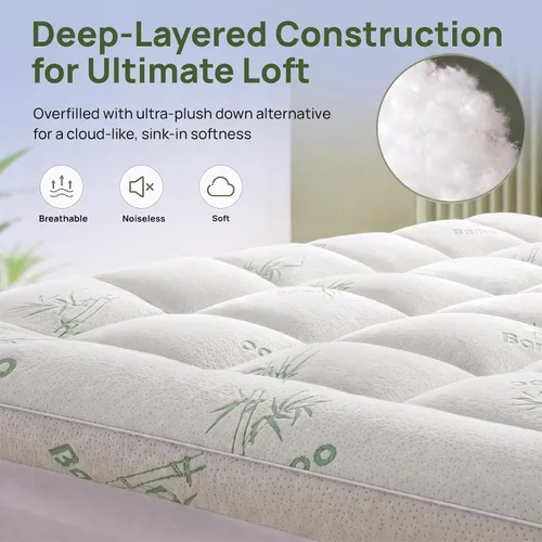 Vista 6 de Protector de colchón afelpado extragrueso de 3 pulgadas; protector de bambú de tamaño Twin; protector de cama de plumón alternativo para una