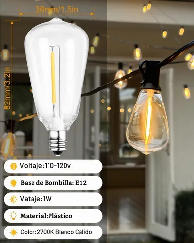 Vista 4 de BRIMAX Cadena de luces para exteriores de 10 pies con 10 bombillas
