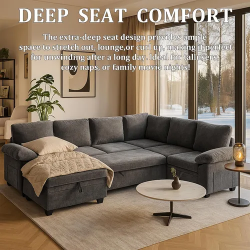 Vista 4 de Sofá modular modular de 108 pulgadas con cama extraíble, sofá cama en forma Gris